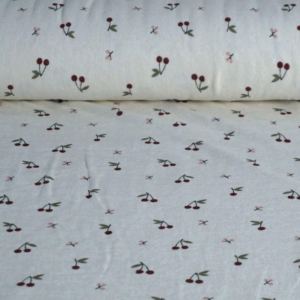Strick-Frottee Stretch kleine Kirschen ecru